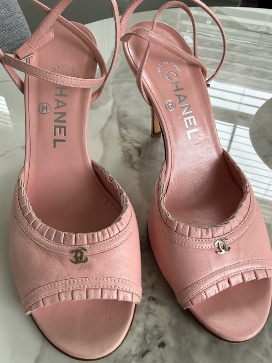 CHANEL Shoes - CHANEL Pink Leather Open-Toe Ankle-Strap Heels